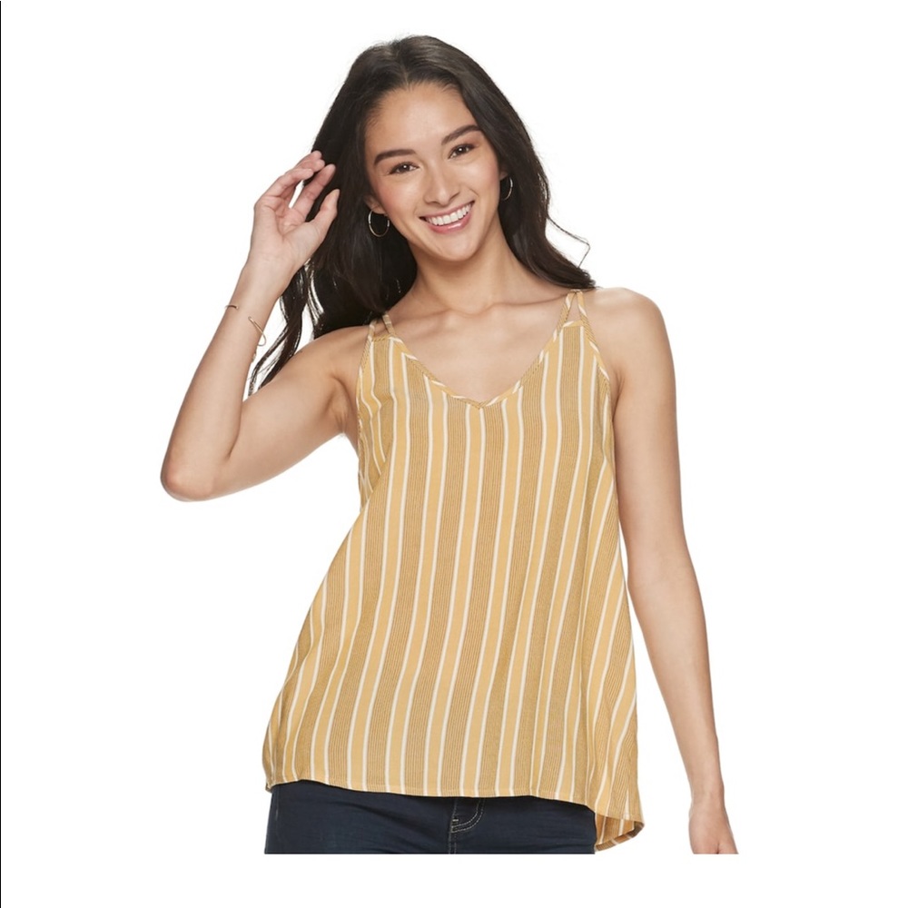 Pink Republic smocked top Black White and mustard gold striped Smocking on back
